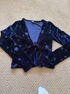 Out From Under Velvet Star Tie-Front Cardigan - Navy